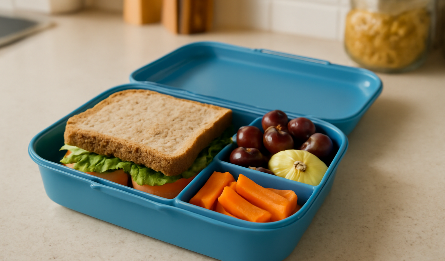 lunchbox prête sur plan de travail cuisine