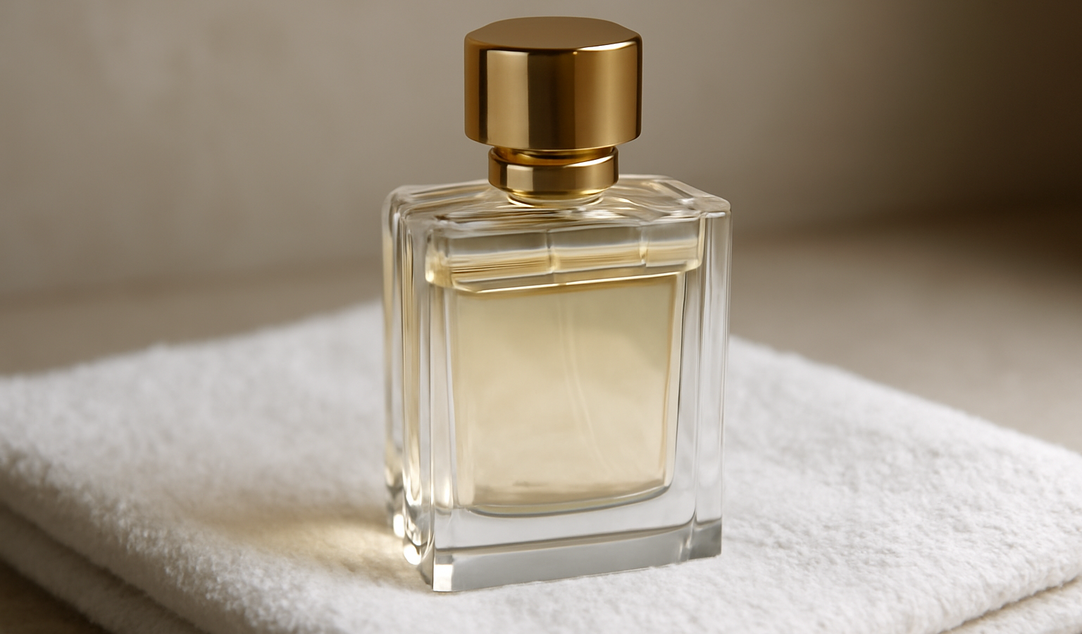 flacon élégant posé sur serviette blanche