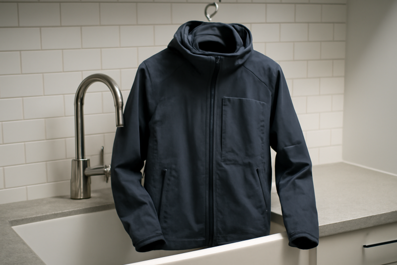 veste technique suspendue près d'un évier