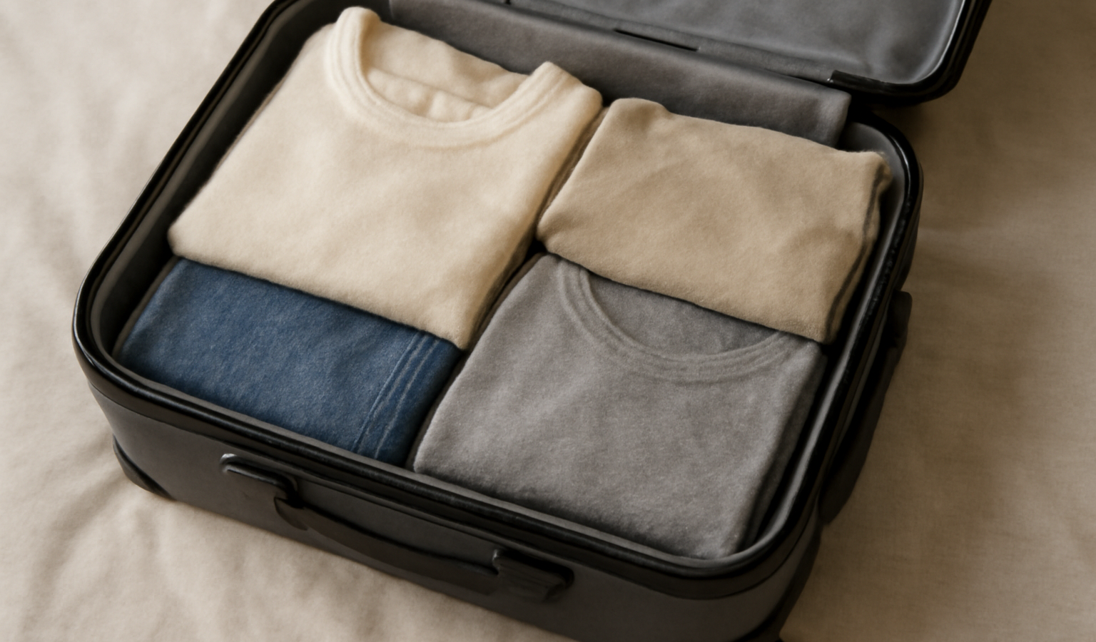 petite valise ouverte avec tenues pliées