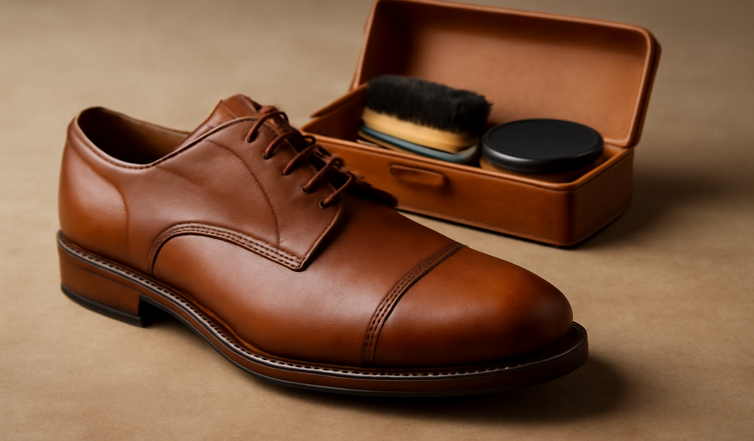 chaussures en cuir posées près d'un kit