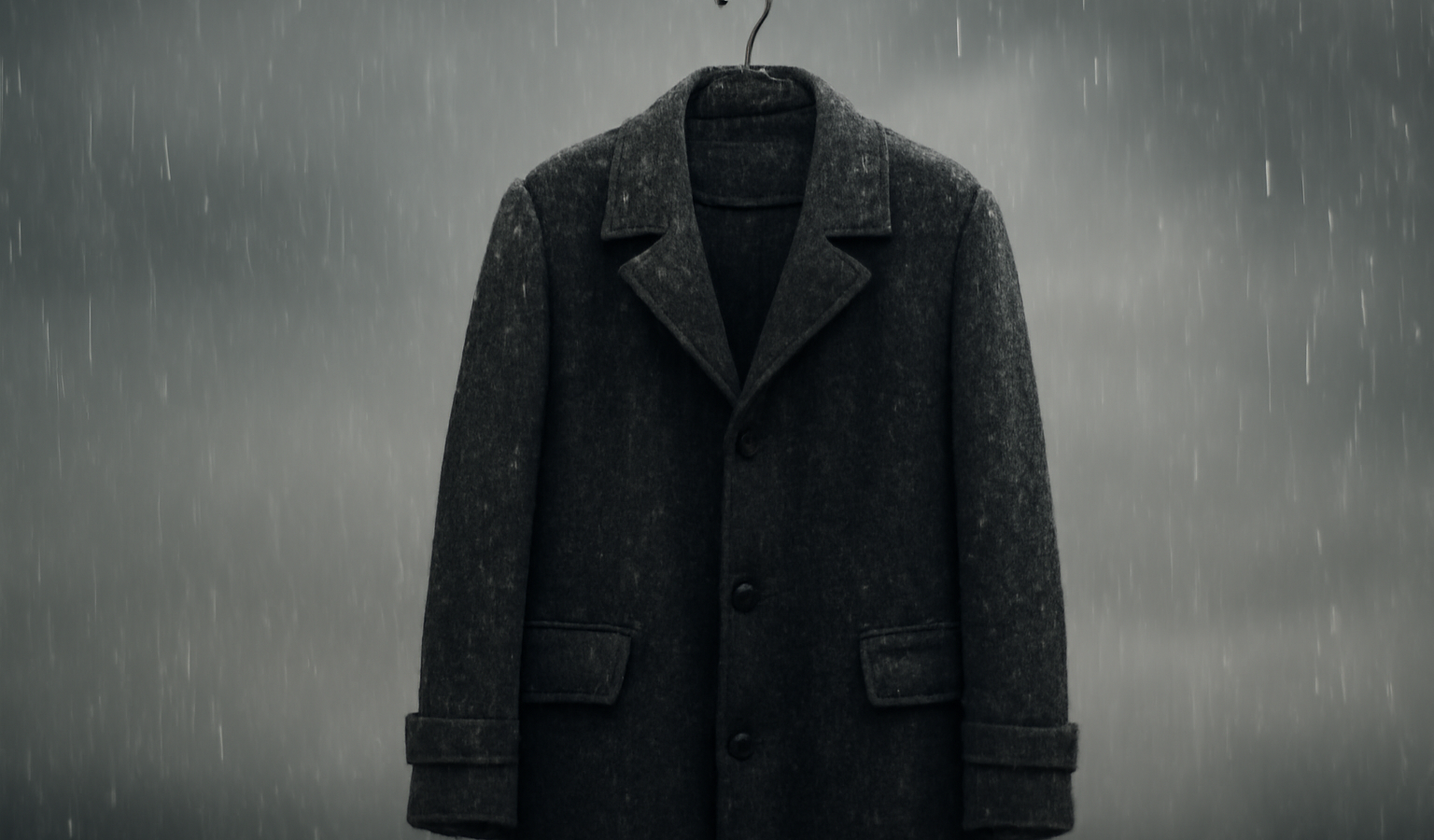manteau suspendu sous une pluie fine