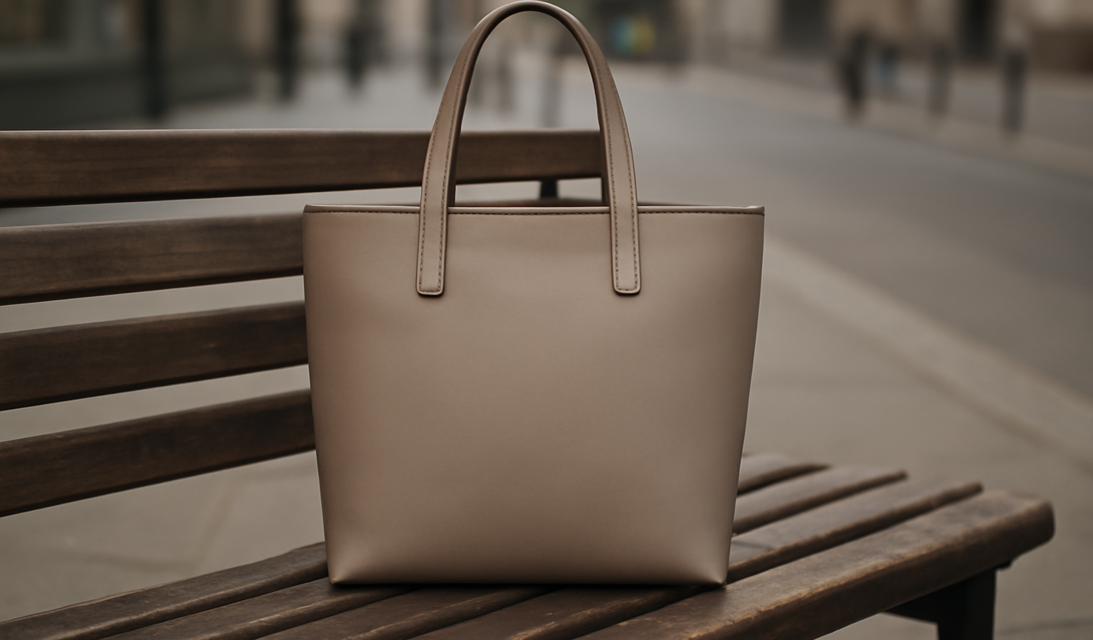 sac minimal posé sur un banc urbain