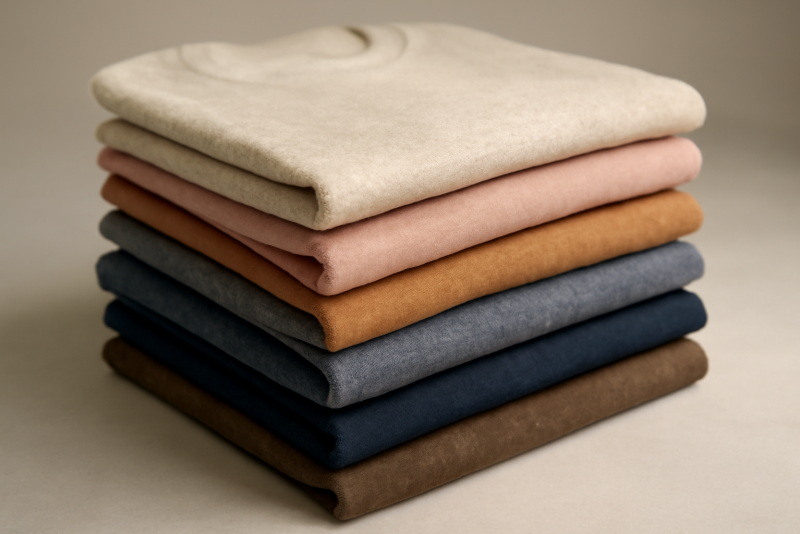 pile de t-shirts en différents tissus