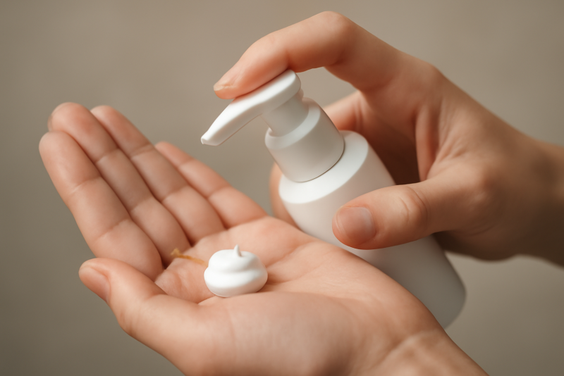 mains pressant pompe de creme sur paume