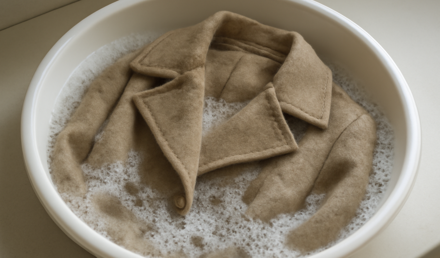 manteau posé dans une bassine avec savon doux