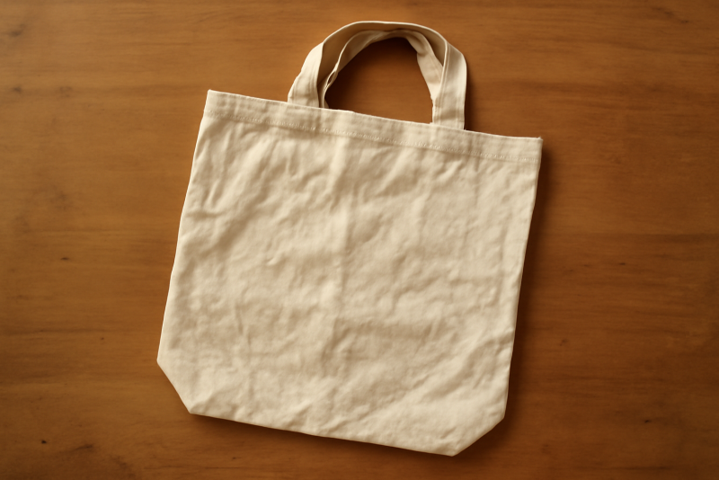 sac en tissu posé sur table prêt à être lavé