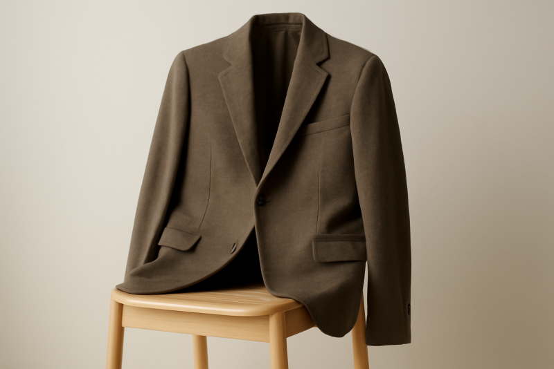 veste posee sur chaise minimaliste sur fond clair