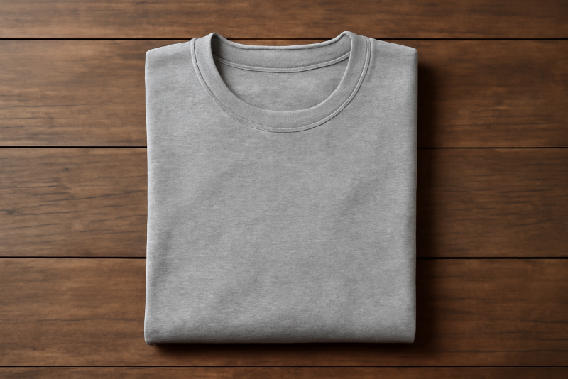 t-shirt posé plié sur table en bois