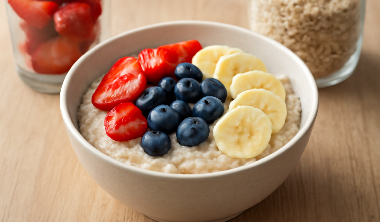 bol de porridge et fruits préparés la veille