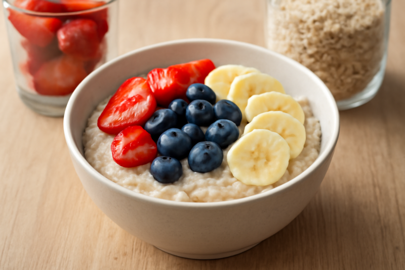 bol de porridge et fruits préparés la veille