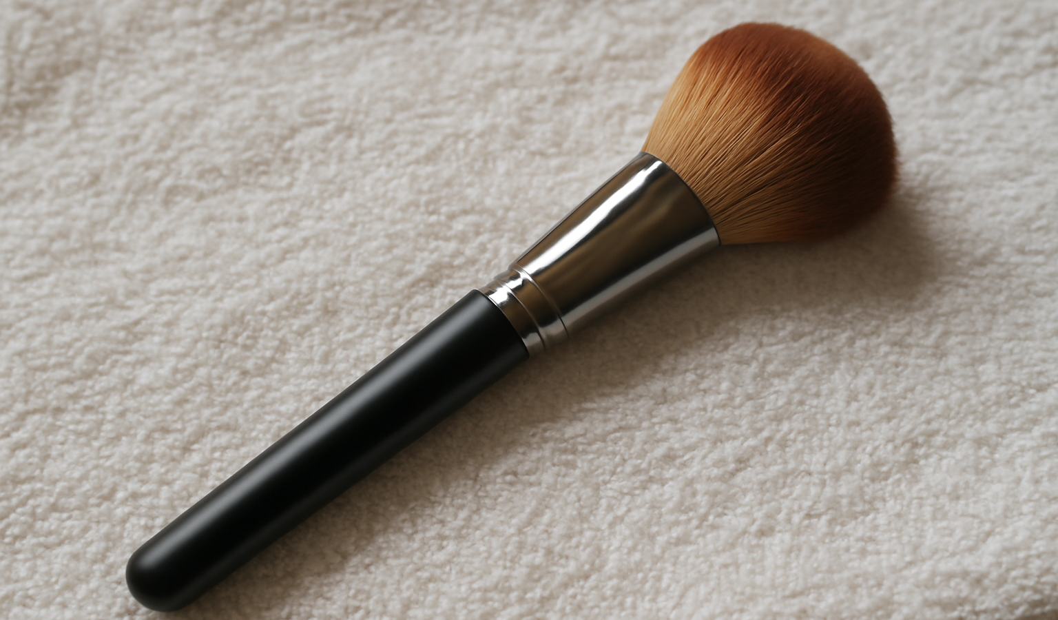 pinceau de maquillage posé sur serviette claire