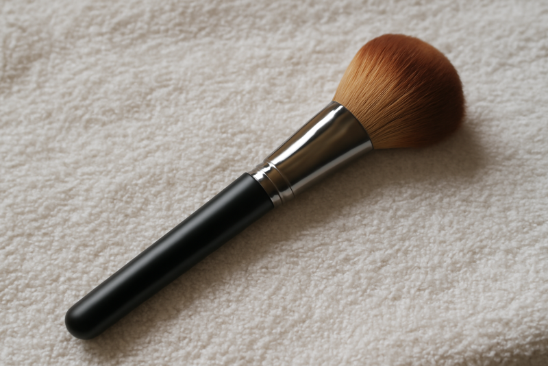 pinceau de maquillage posé sur serviette claire