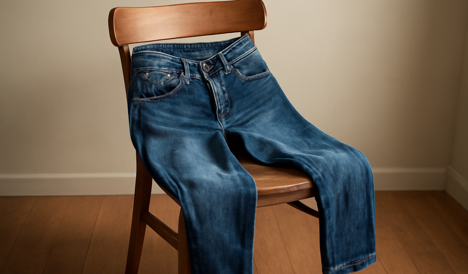 jean posé sur une chaise en bois