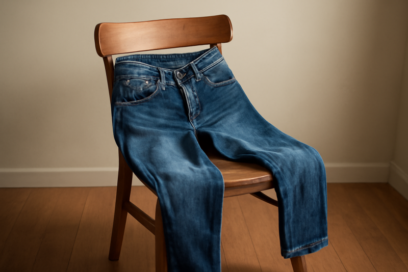 jean posé sur une chaise en bois
