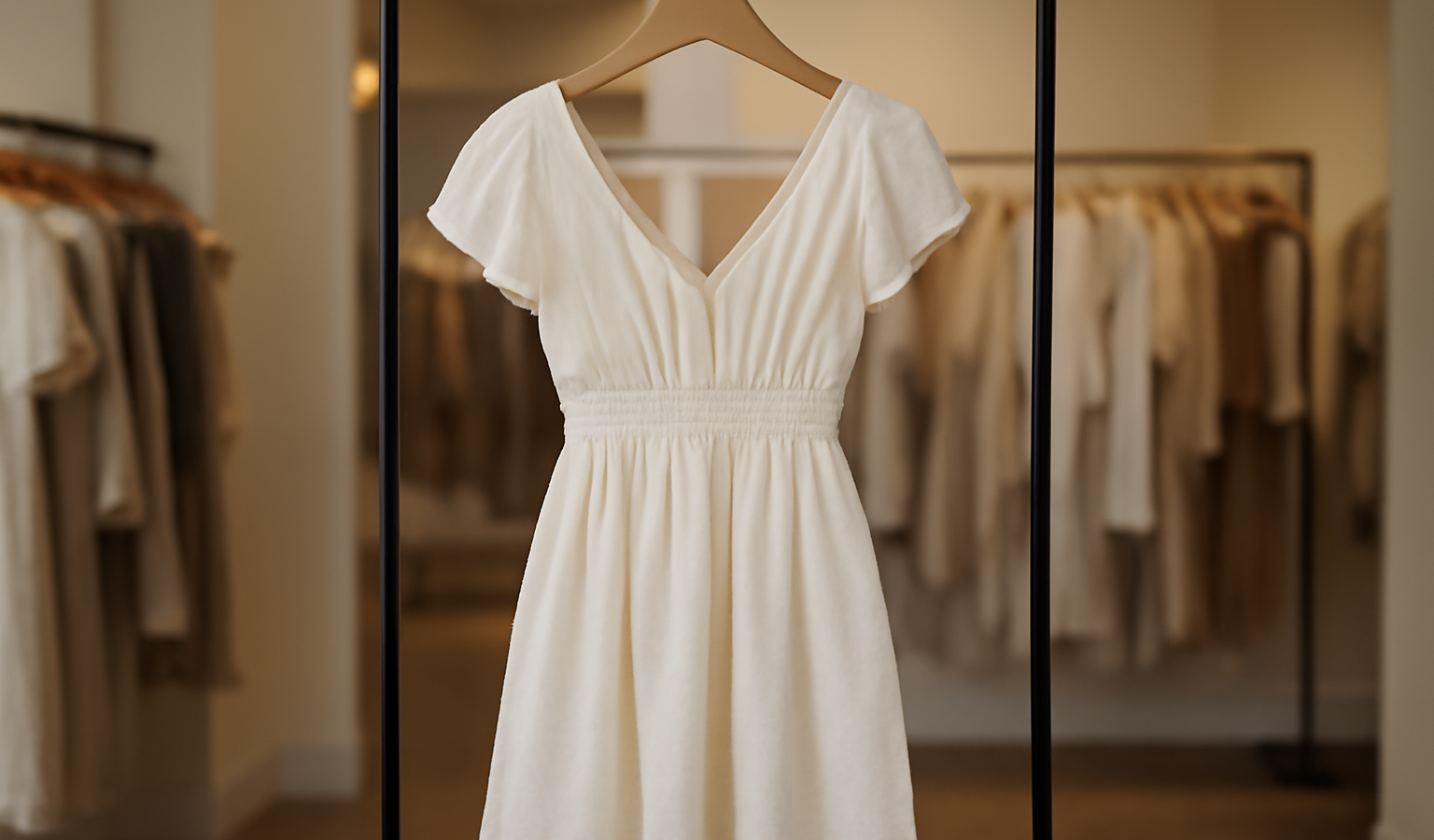 robe légère posée sur un portant en boutique