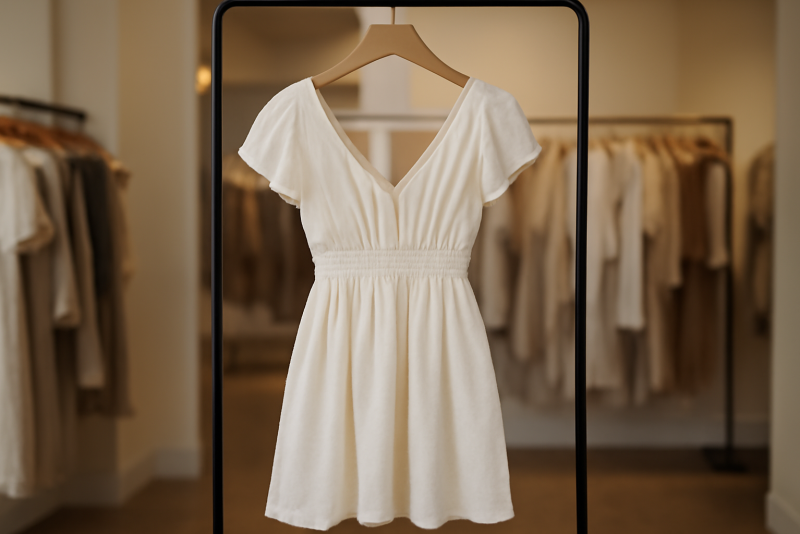 robe légère posée sur un portant en boutique