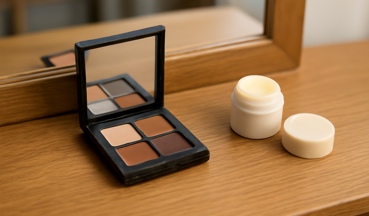petite palette et baume sur coiffeuse