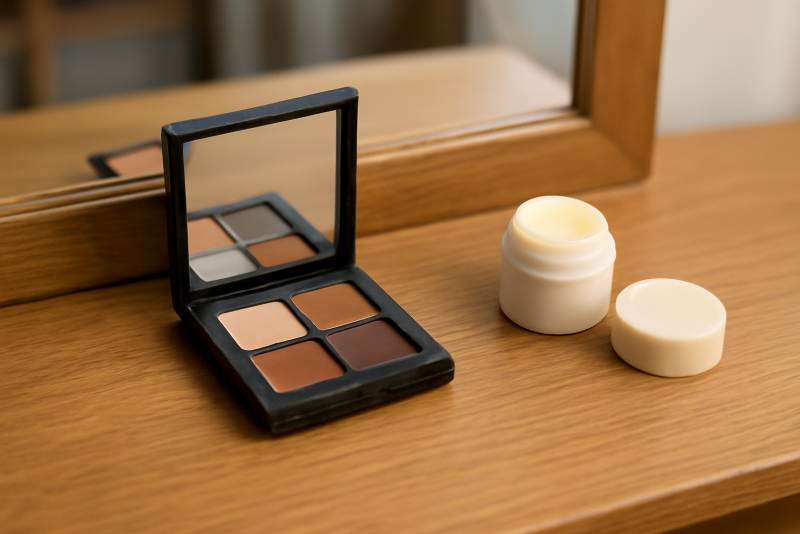 petite palette et baume sur coiffeuse