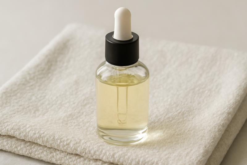 flacon de serum pose sur serviette claire