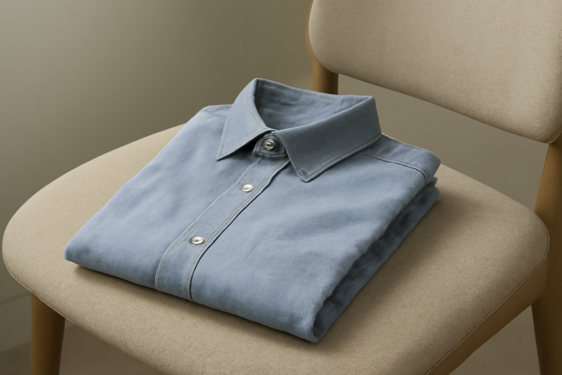 chemise pliee posee sur chaise neutre
