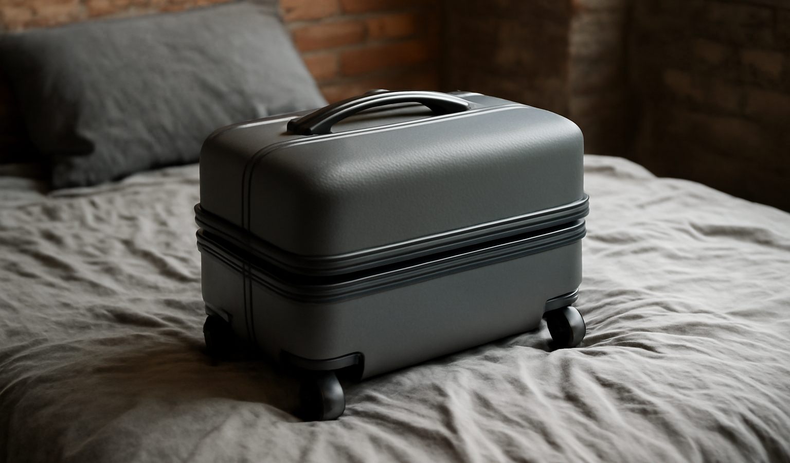 valise compacte posée sur lit urbain