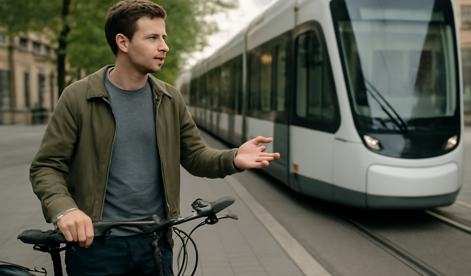 personne choisissant entre vélo et tram