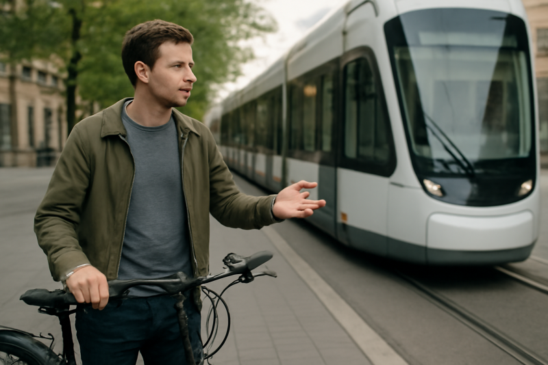 personne choisissant entre vélo et tram