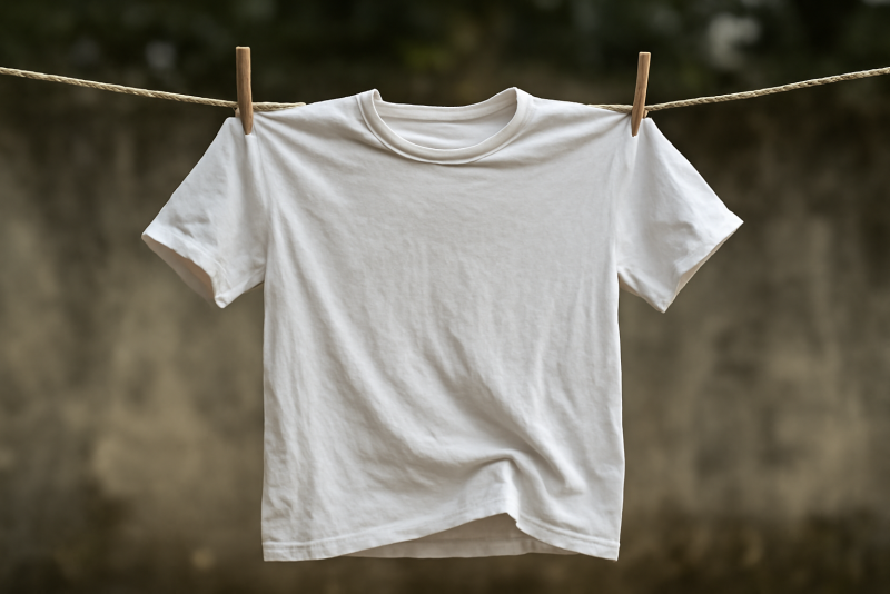 t-shirt étendu déformé sur corde à linge