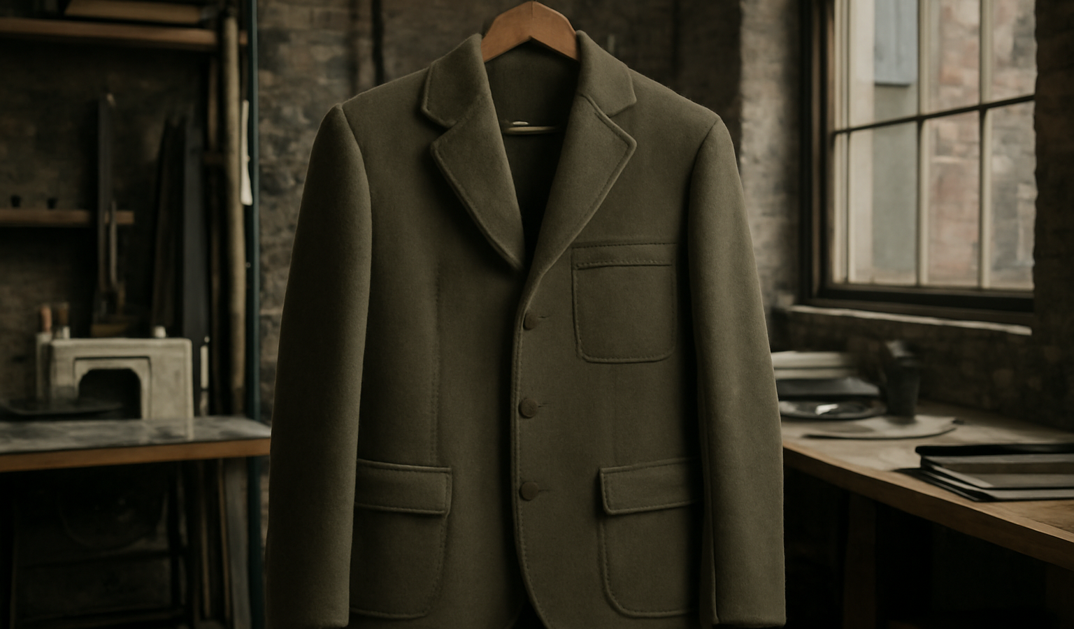 veste suspendue dans atelier de couture urbain
