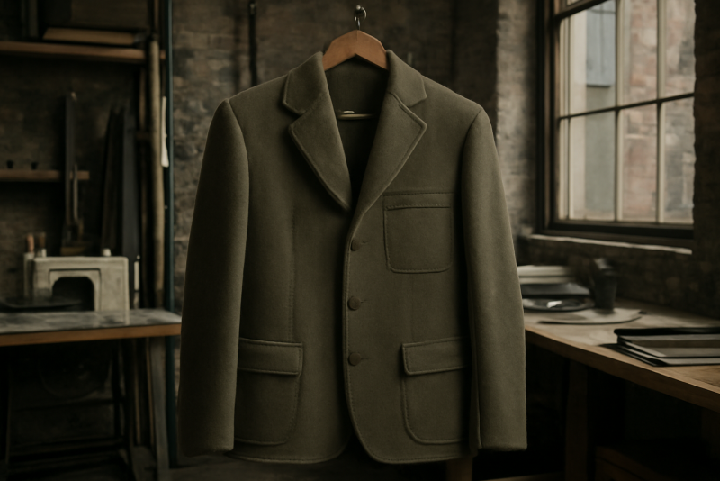 veste suspendue dans atelier de couture urbain
