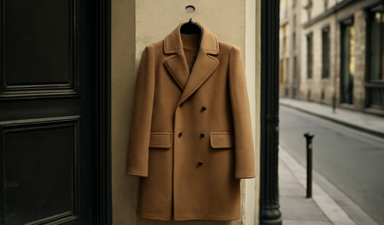 manteau suspendu dans une entrée citadine