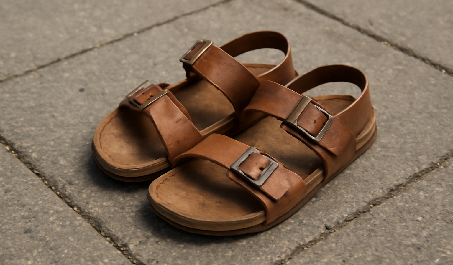 paire de sandales posée sur trottoir