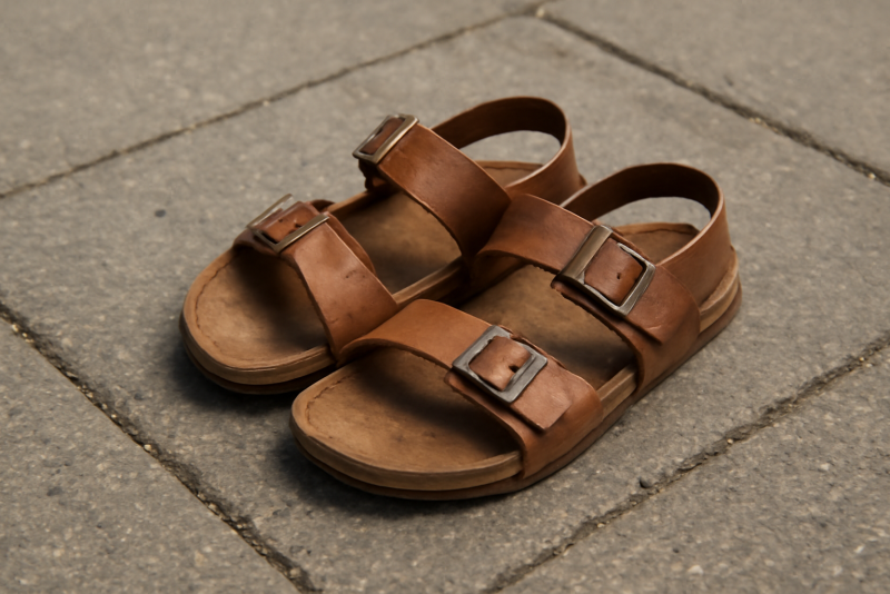paire de sandales posée sur trottoir