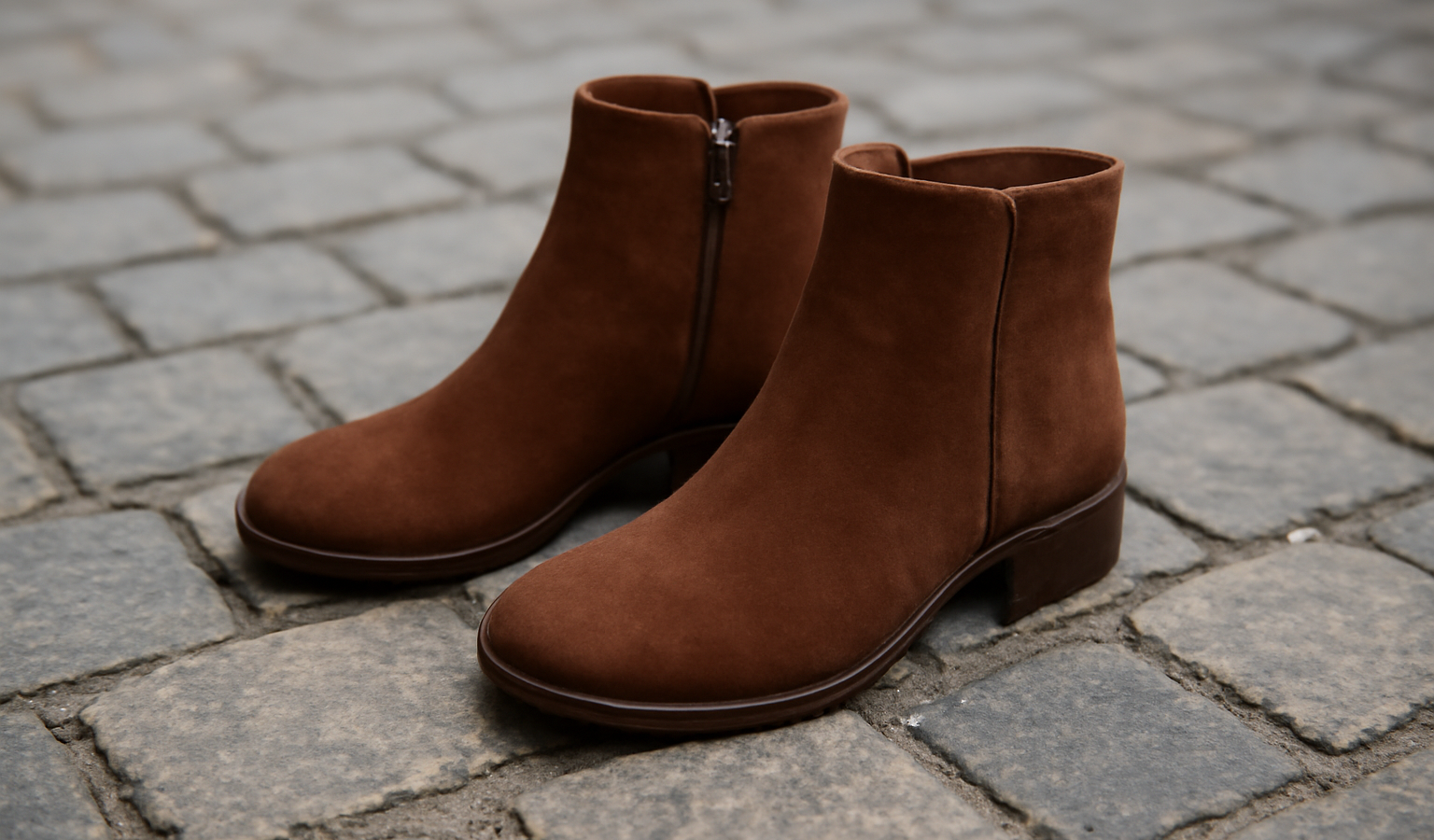 paire de bottines sur sol pavé urbain