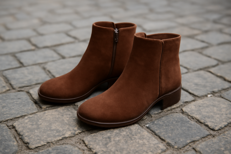 paire de bottines sur sol pavé urbain