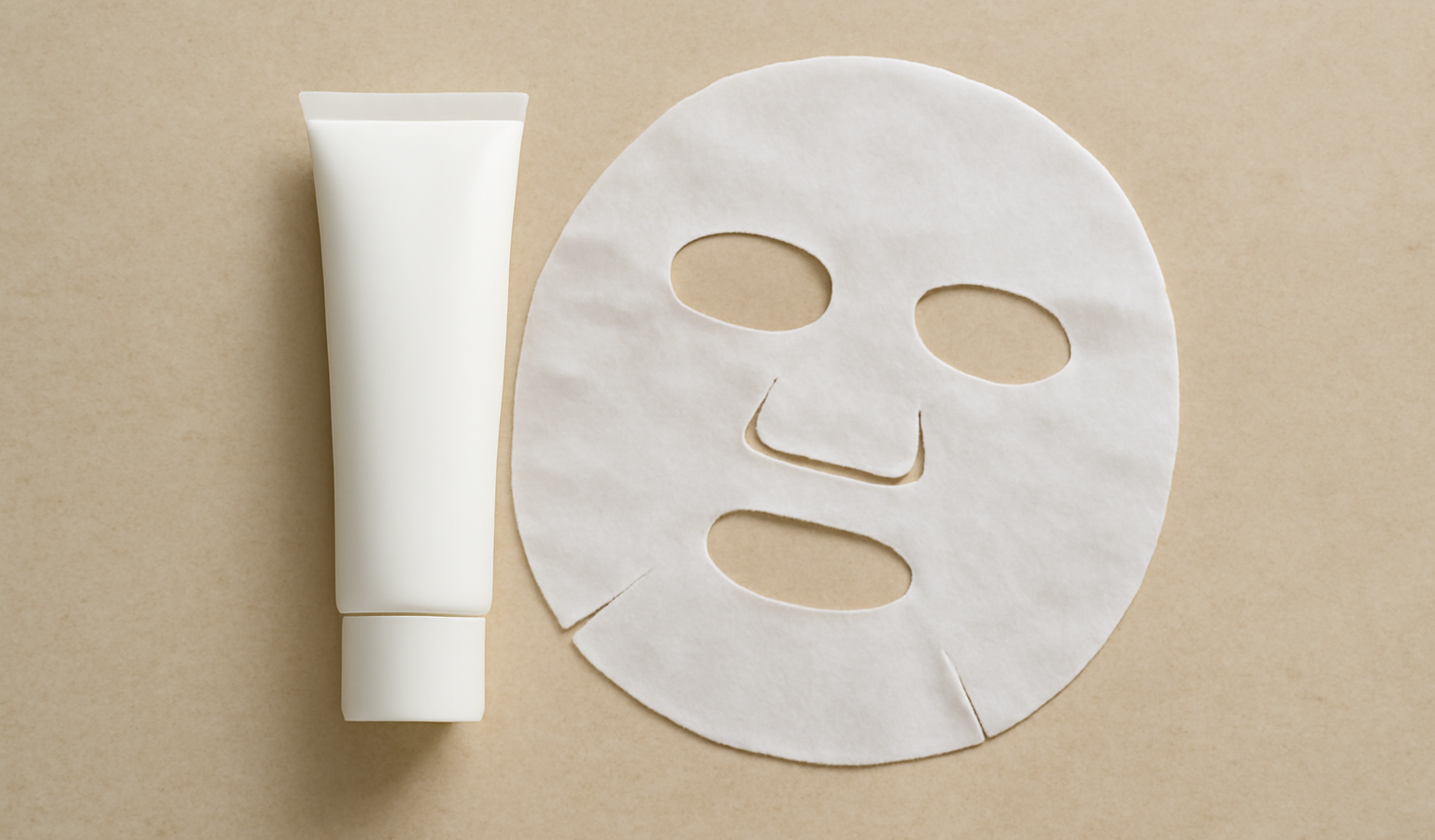 flacon crème à côté d'un masque