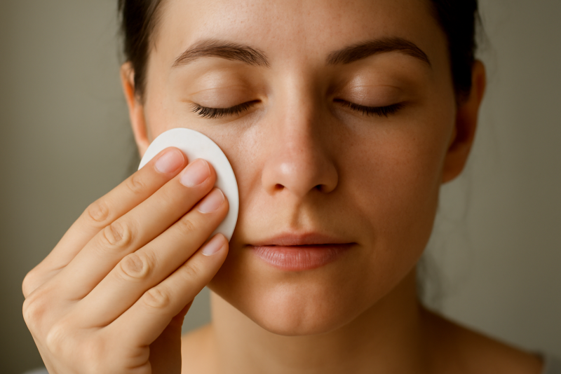 mains essuyant visage avec coton