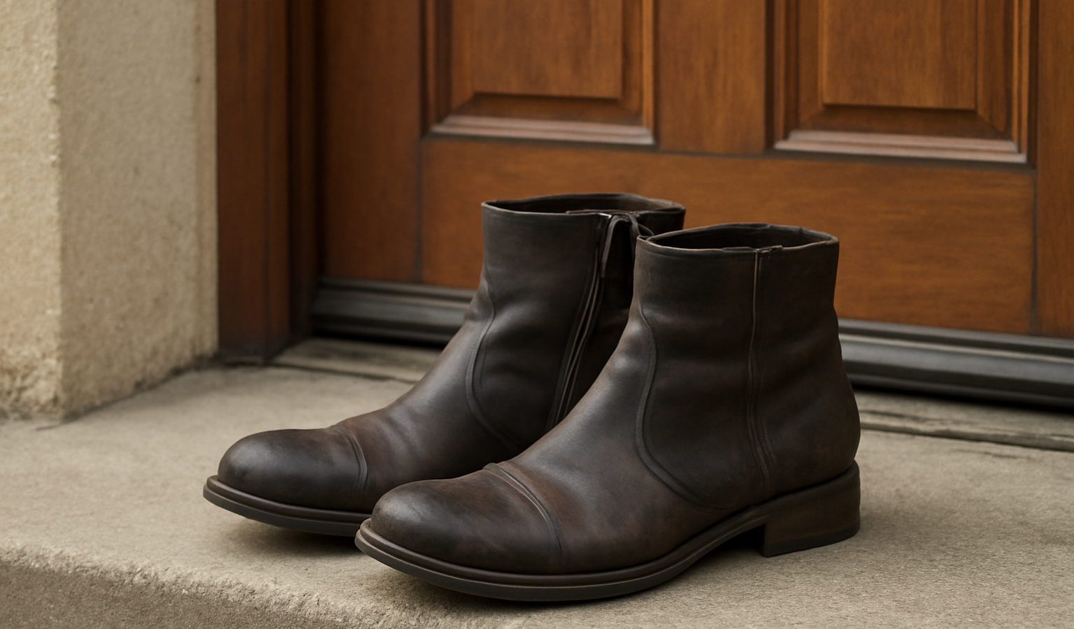 bottines posées près d'une porte d'entrée