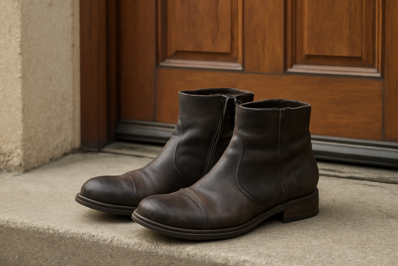 bottines posées près d'une porte d'entrée
