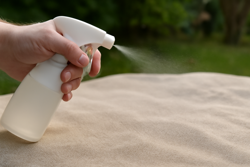 main vaporisant produit sur textile en extérieur