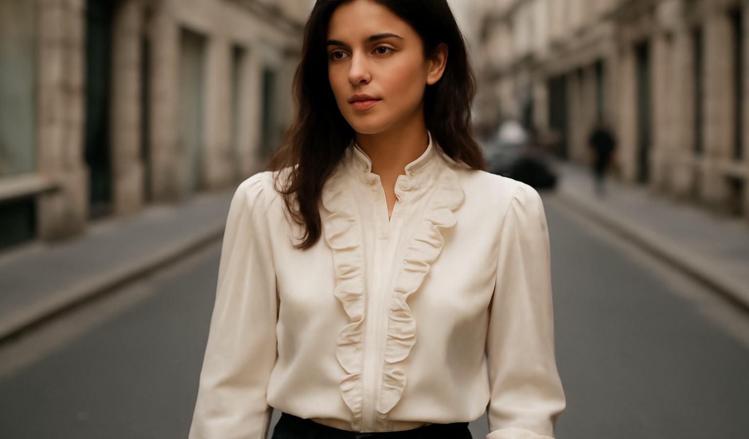 femme portant un chemisier créateur en rue