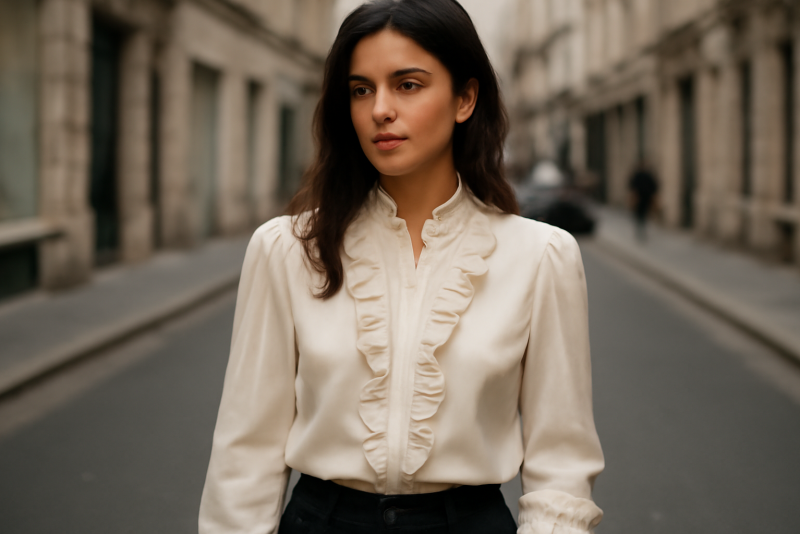 femme portant un chemisier créateur en rue