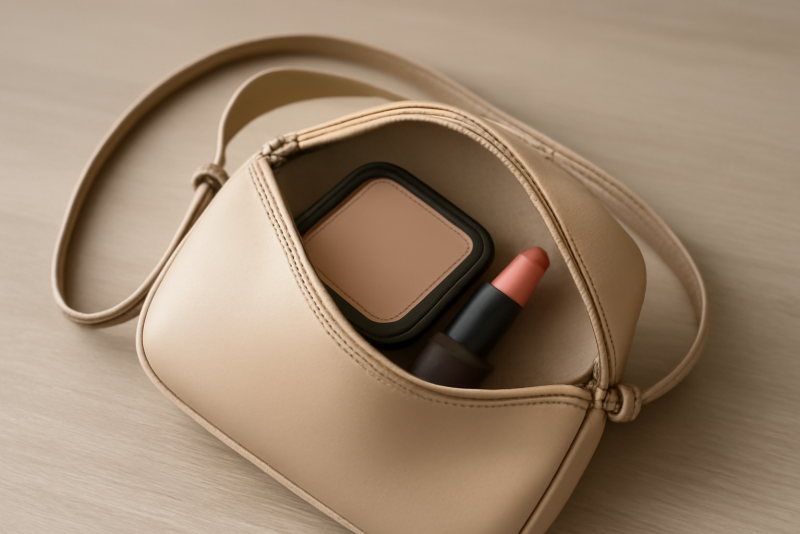 petit etui maquillage dans sac minimaliste