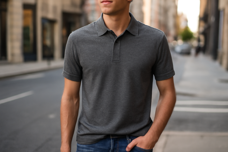personne portant un polo à col classique en ville