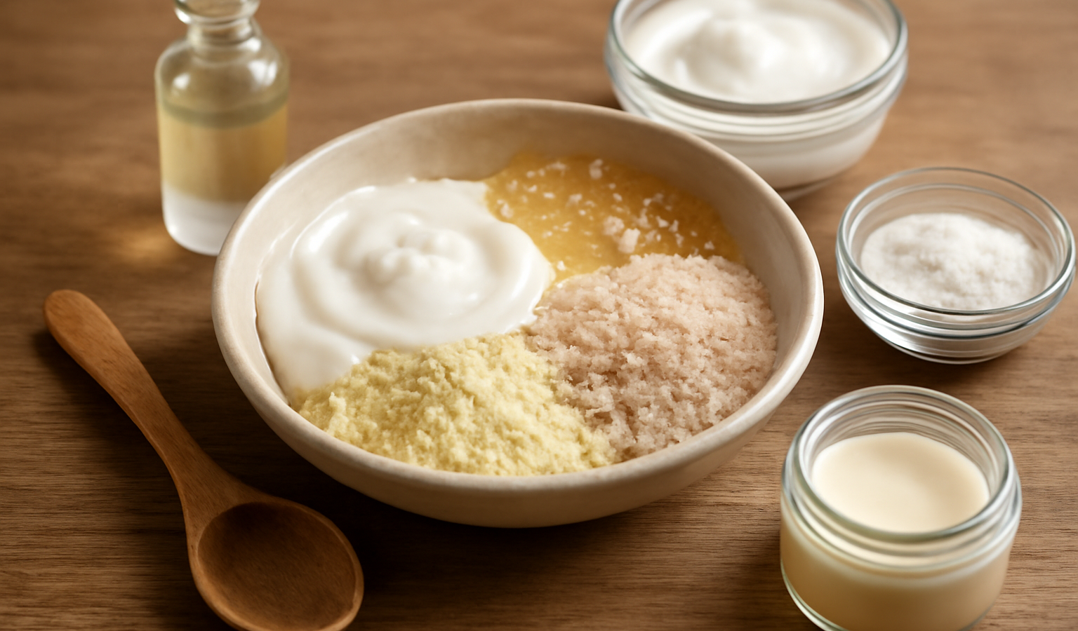 bol d'ingrédients skincare sur table