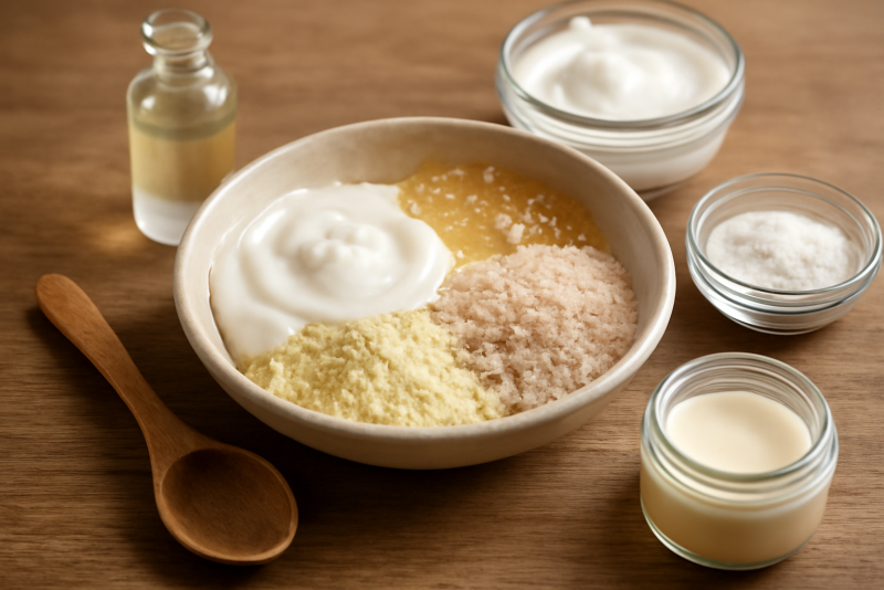 bol d'ingrédients skincare sur table