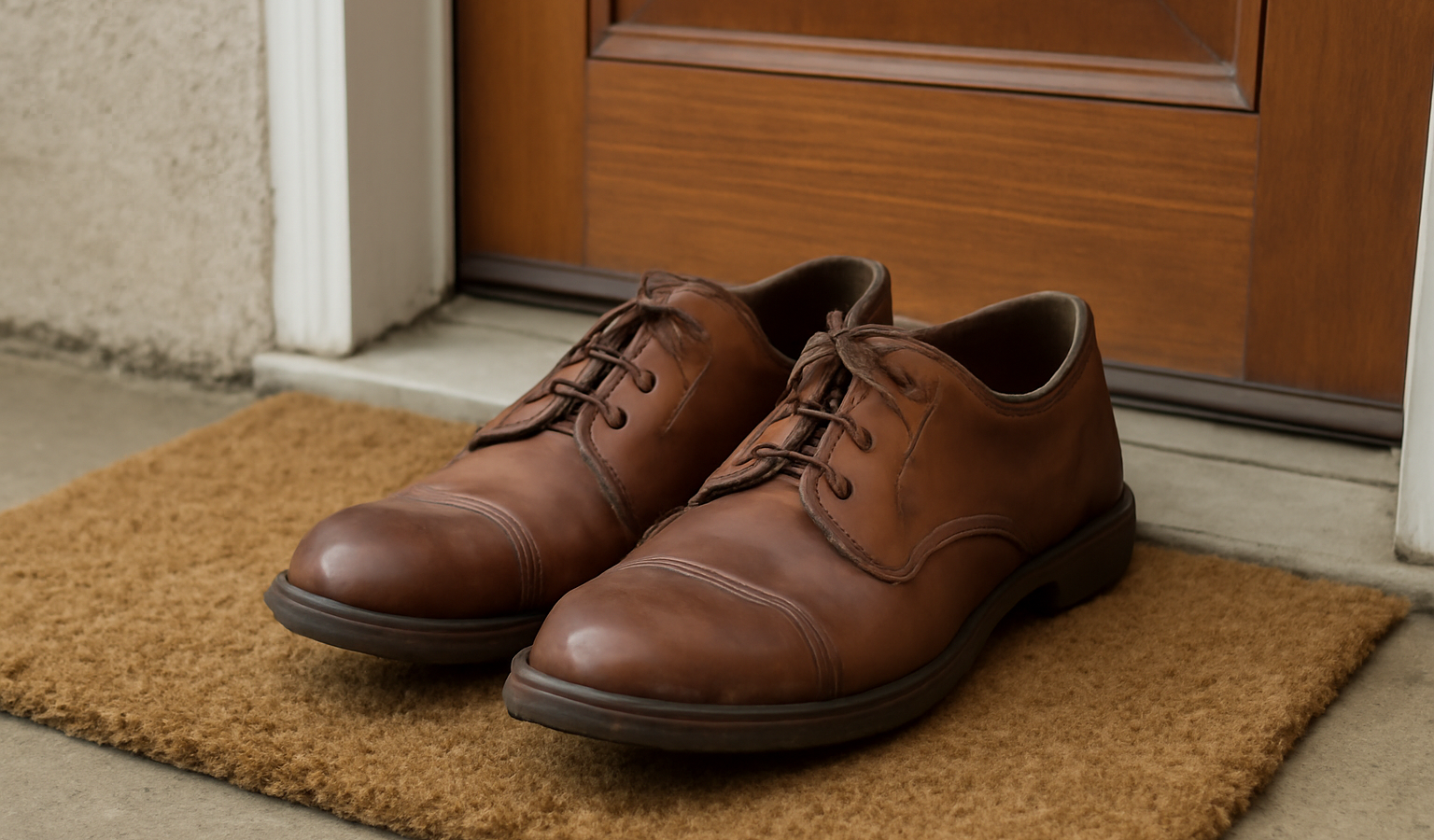 paire de chaussures fermées près d'une entrée
