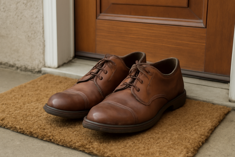 paire de chaussures fermées près d'une entrée