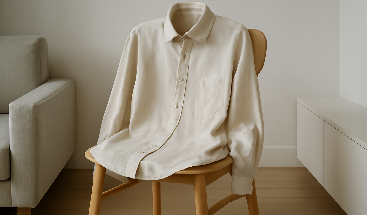 chemise posée sur chaise dans appartement minimal